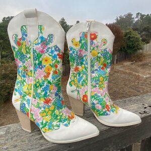 Nasty Gal Contrast Floral Print Western Boots